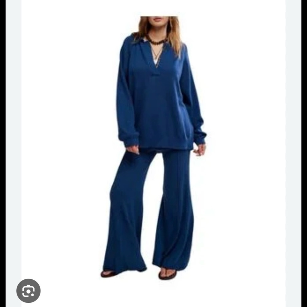 Free People Drea Navy sweater and pants set